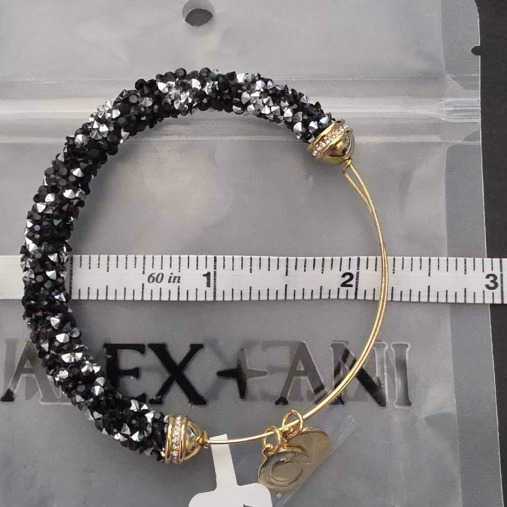 Alex and Ani Gold-Tone Bracelet with Black Silver Crystal Fine Rock EWB Bangle - Picture 4 of 7